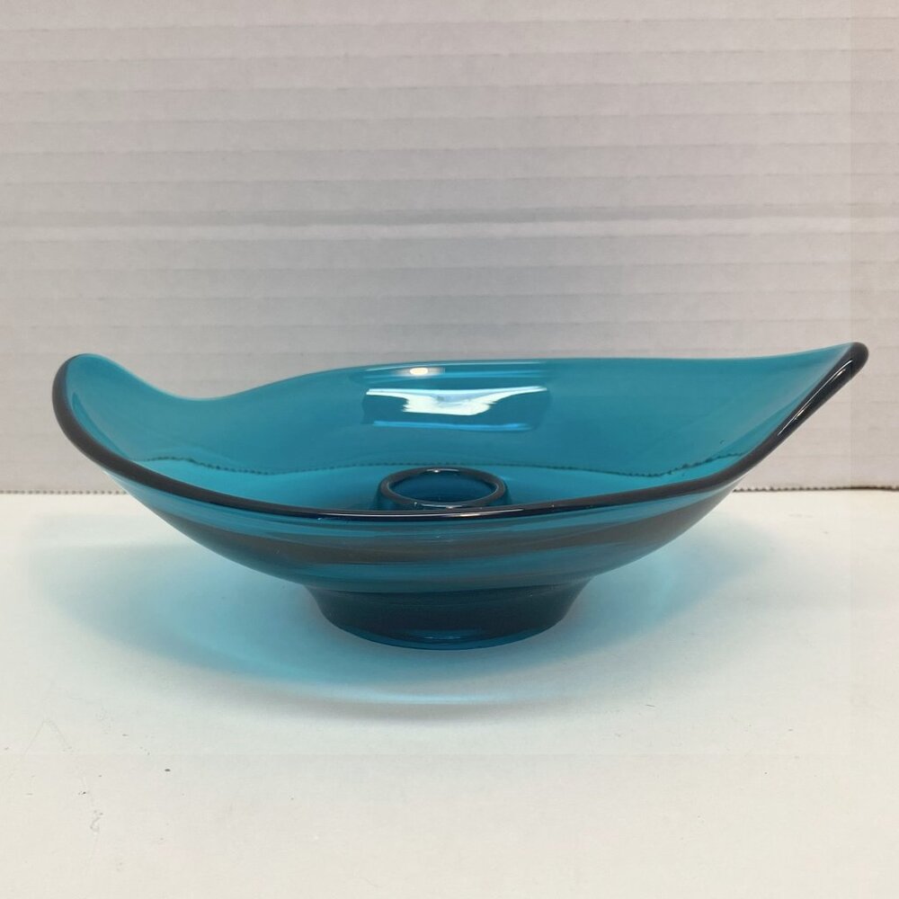 Viking Epic Glass Vintage Candle Holder, Bluenic Color, Blue / Mid-Century MCM